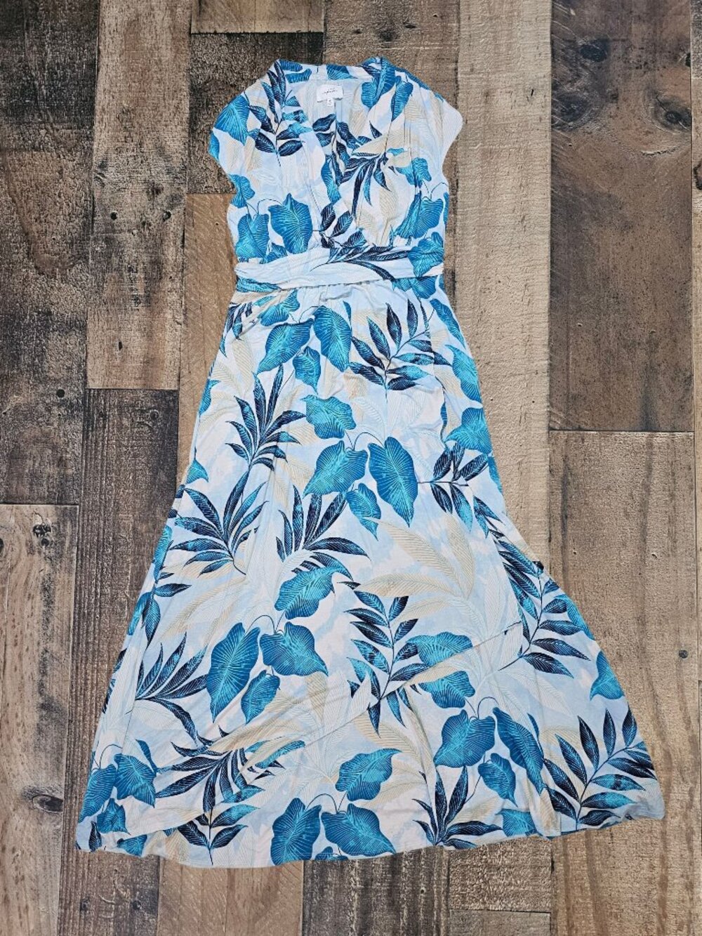 SOMA Wkend Womans Medium Soft Jersey Maxi Bra Dress Tropical Teal Pockets